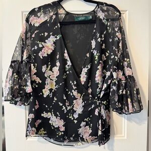 Lauren Ralph Lauren Floral Print Wrap Blouse Size Medium